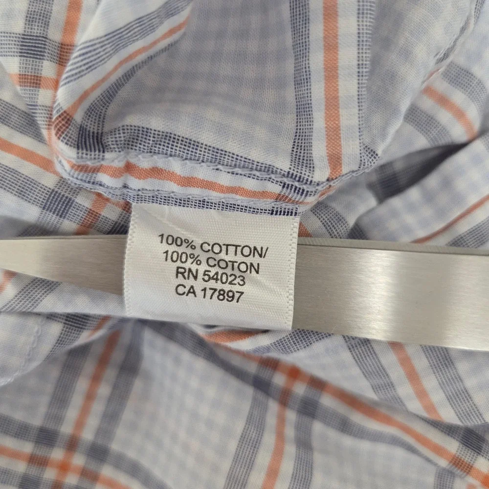 Banana Republic‎ Mens M Plaid Button Down Shirt Blue Orange Cotton Long Sleeve